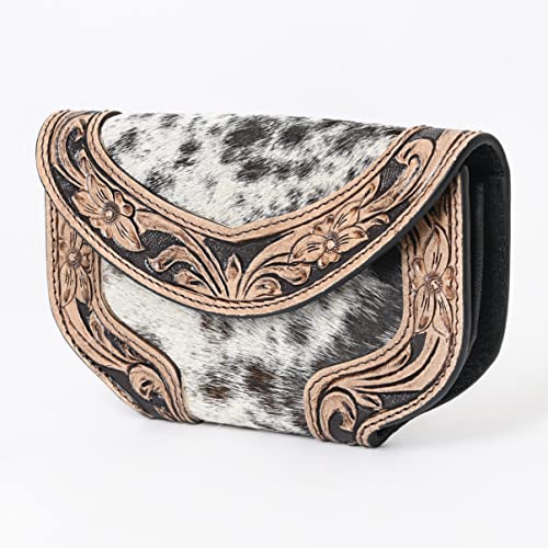Women Cowhide Hairon and Tooled Leather Western Handmade Ladies Clutch Trifold Wallet2