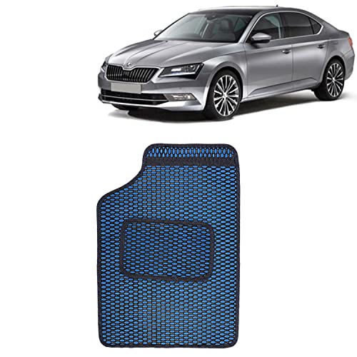 Image of Kingsway Dotted Design Car Floor Foot Mats Universal Fit for Skoda Superb, Model Year : 2015-2019, Water and Dustproof, Color Blue, Set of 5 Pieces