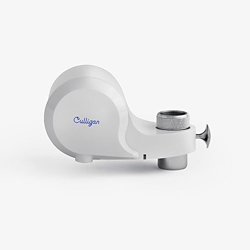 Culligan CULFMWHRF - Filtro de agua de montaje en grifo, filtro de agua blanca para grifo de fregadero, reduce los microplásticos y reduce el cloro,