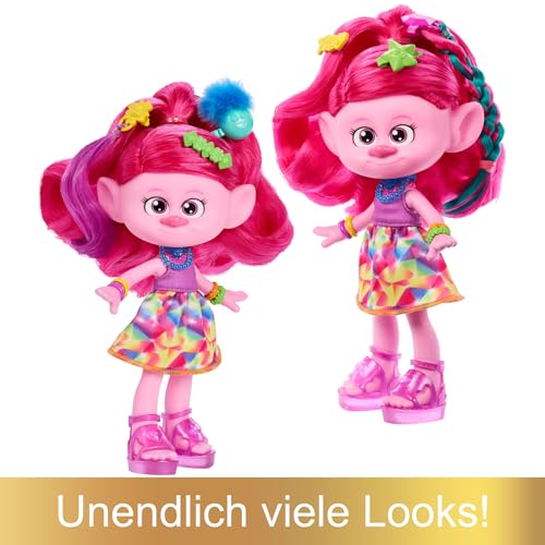 Mattel DREAMWORKS TROLLS Gemeinsam Stark – Haar-tastische Königin Poppy-Modepuppe - 15+ Zubehörteile, Glitzerkamm… – Ansicht 3
