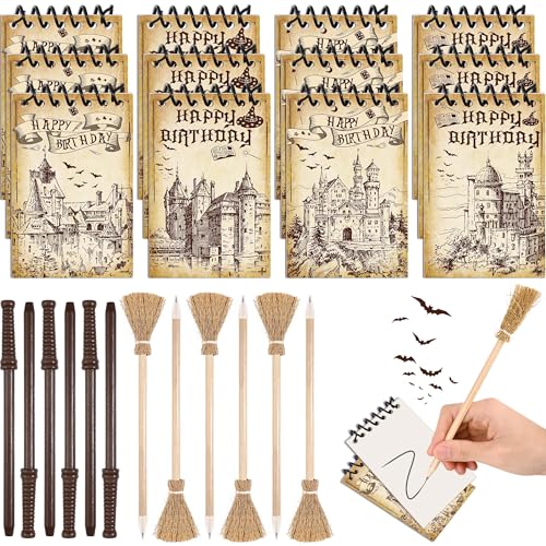 24 Pcs Magical Wizard Notepads Set Spiral Notebooks and Magic Wan...