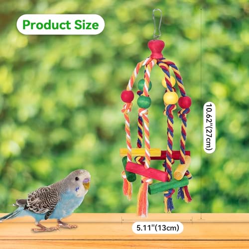 2PCS Dangly Rope Bird Toys,Medium and Small Birds Toys Multicolored Natural Wooden Bird Chewing Bird Cage Accessories for Parakeet Parrot Conure Cockatiel Budgies Lovebird Cage Toy - Image 3