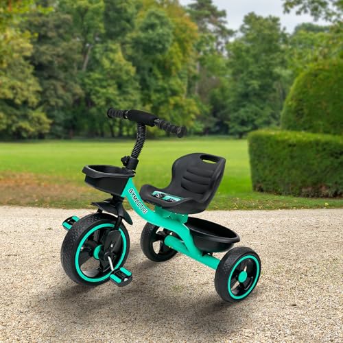 Image of Amazon Brand - Symactive Tricycle for Kids | Plug N Play | Baby Cycle with Grip Handle, Eva Wheels, Seat & Basket | Kids Tricycle /Cycle | 2+ Years Unisex | Weight Limit Upto 25 Kgs (Ice Blue)