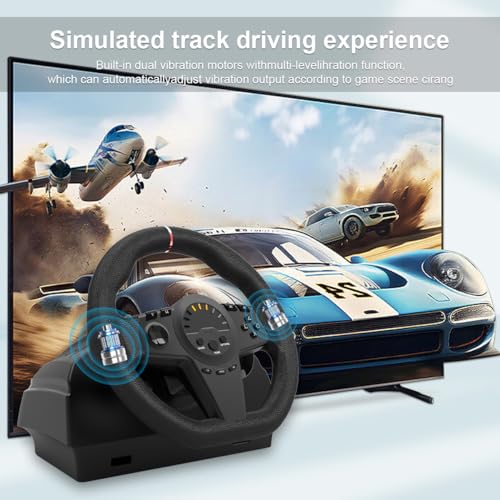 Image of HQFYH PC Racing Wheel, Universal Usb Steering Wheel Car Driving Sim 270 Degree Racing Wheel with Pedals for PS3, PS4, Xbox One, Xbox Series X|S, Switch