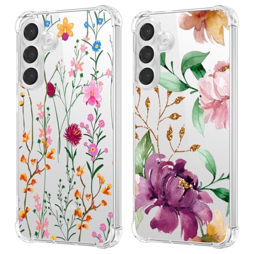 Coque Samsung S25 fleurie transparente en TPU souple antichoc - Lot de 2