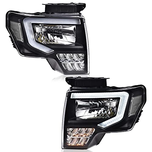 PIT66 LED Headlight Assembly Compatible with Ford F150 2009 2010 2011 2012 2013 2014, Headlamps Replacement Driver & Passenger Clear Lens Black Housin