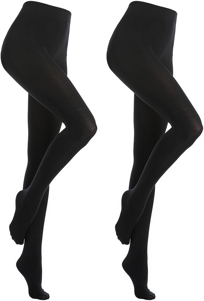 MANZI - 2 Pairs Black 140 Denier Tights Women's Opaque Warm Superfine Microfiber Tights