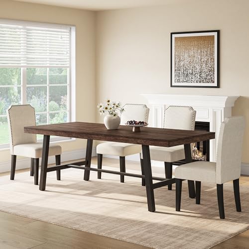 Image of GarveeHome Industrial Dining Table for 6-8 People, 78.7 inch Long Kitchen Table with Sturdy Metal Frame, Rectangular Counter for Dinner, Kitchen, Dining Room (Rustic Birch, 79 inch Non-extendable)