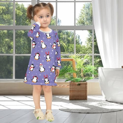 Girls Dresses Toddler Girl Clothes Cute Penguin Purple Winter Casual Long Sleeve for Kids 2-8 Years4