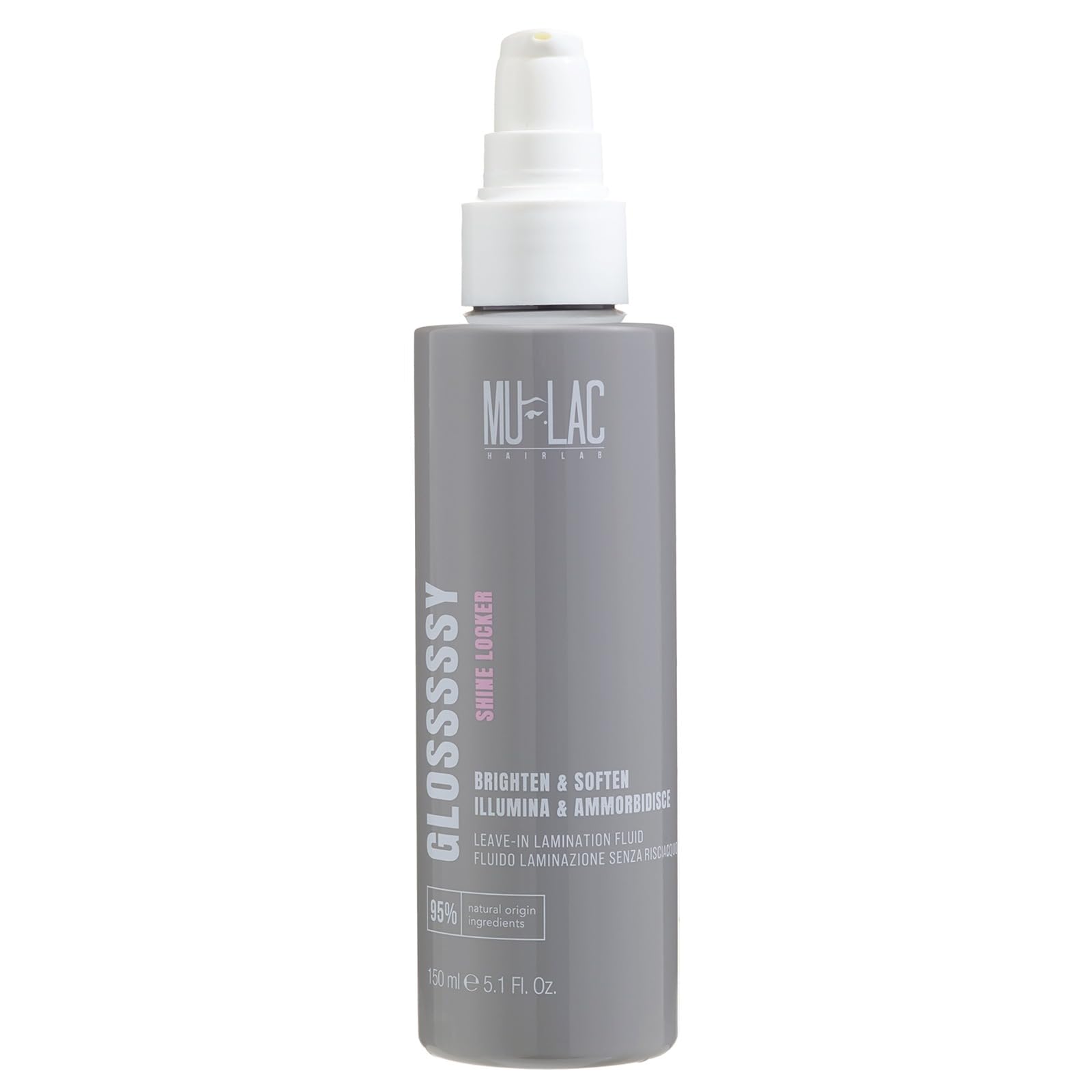 MULAC | GLOSSSSSY - SHINE LOCKER – Fluido Laminazione Senza Risciacquo con Olio di Macadamia e Acido Ialuronico, Effetto Glass Hair e Lucentezza a Specchio, 150 ml