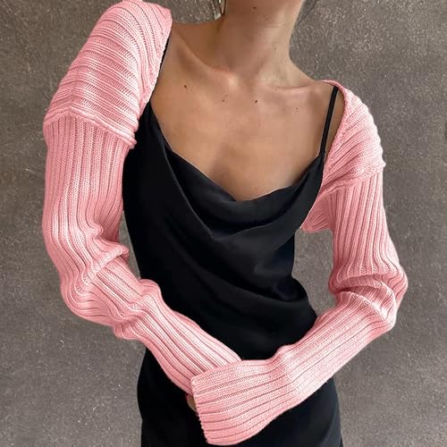 Image of Women Long Sleeve Open Front Ribbed Knit Crop Cardigan Solid Loose Drop Shoulder Shrug Bolero Crop Sweater Top