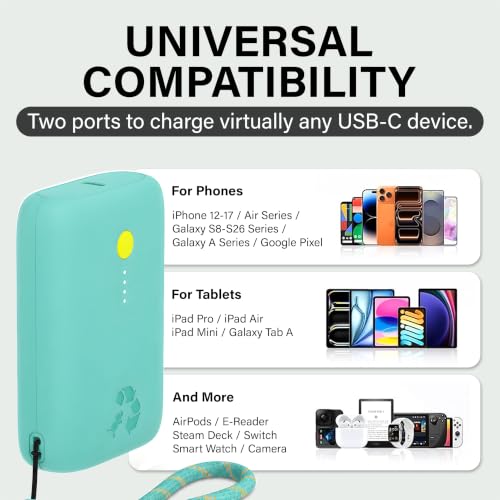 Image of Nimble Champ Portable Charger, 10000mAh Power Bank, 20W Dual USB-C Charging | Compatible with iPhone, Samsung, Tablet, iPad, MacBook, Travel Essential Power Bank with 2ft USB C Cable Included
