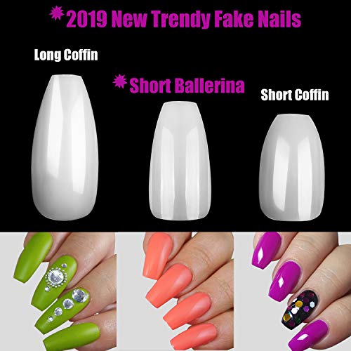 Natural Coffin Fake Nails - ECBASKET 500pcs Short Ballerina Acrylic Nails Full Cover Ballet Shape Artificial False Nail Tips 10 Sizes - Thumbnail 2