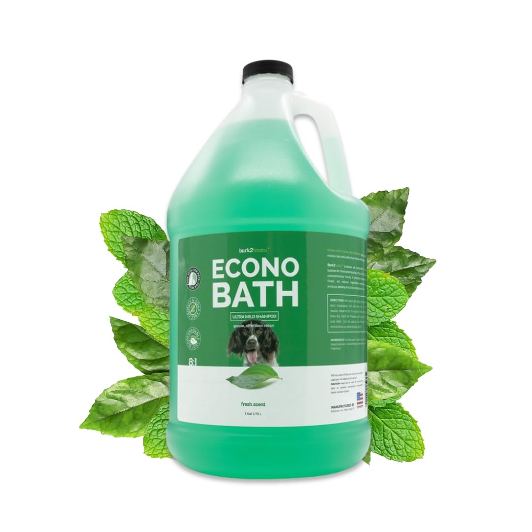 Econo Bath Dog Shampoo, 1 Gallon - Ultra Mild, All Natural Ingredients, Gently Cleans and Moisturizes, Adds Shine to Coat, Fresh Scent
