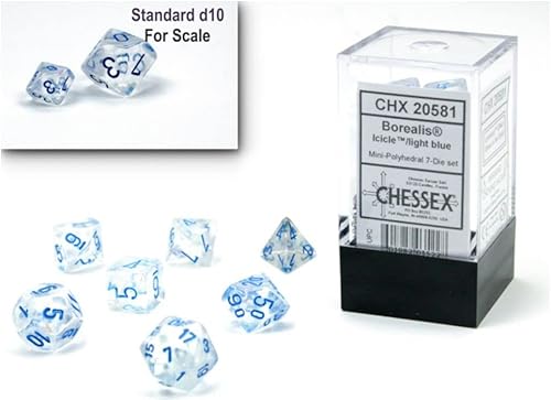 Chessex Juego de dados – Juego de dados poliédricos luminarios Borealis de 0.394 in – Dungeons and Dragons D&D DND TTRPG – Incluye 7 dados – D4 D6