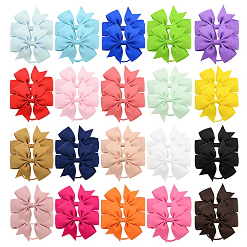Hcimooy 40 Uds. De lazos para el pelo para niños pequeñas, cintas de goma de grogrén, bandas 20 colores en pares (S2-7.5CM)