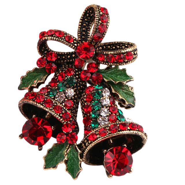 Image of Christmas Brooch Pins Crystal Christmas Tree Snowflake Jingle Bell Reindeer Enamel Brooches Holiday Party Gift for Women