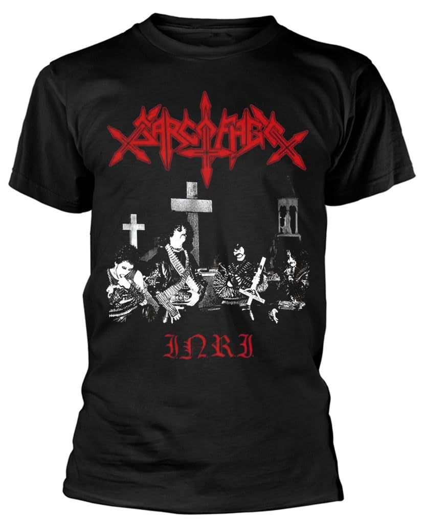 Razamataz Unisex Black Sarcofago 'I.n.r.i Photo' (Black) T-Shirt (Uk, Alpha, Xxl, Regular, Regular)