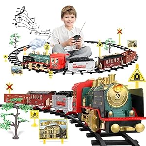 Control Remoto Juegos De Trenes De Vapor Con Humo, Luz, Sonidos, Juguetes De Tren Eléctrico Clásico Con Motor De Locomotora De Vapor, Vagones De Carga y Pistas, Alimentado Por Batería Recargable