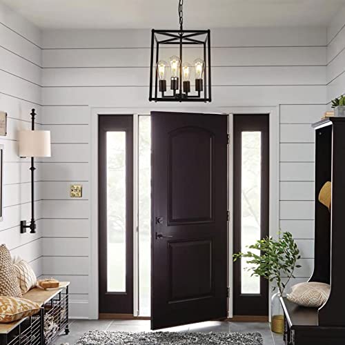 4-Light-Black-Farmhouse-Chandelier-Light-Fixture-Rustic-Industrial-Pendant-Light-Adjustable-Metal-Cage-Hanging-Lights-for-Kitchen-Island-FoyerDining-Room-Entryway-Hallway 4 Light Black Farmhouse Chandelier Light Fixture Rustic Industrial Pendant Light Adjustable Metal Cage Hanging Lights for Kitchen Island FoyerDining Room Entryway Hallway
