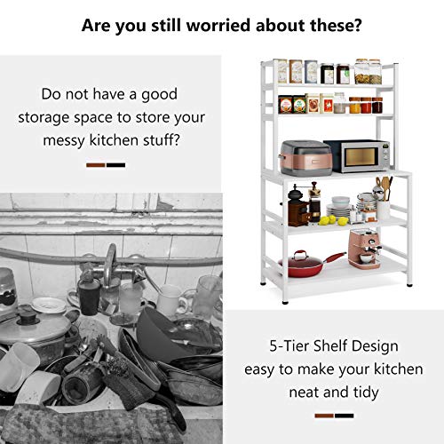 Tribesigns 5-Tier Kitchen Bakers Rack With Hutch, Industrial Microwave Oven Stand, Free Standing Kitchen Utility Cart Storage Shelf Organizer (White) #TOP4