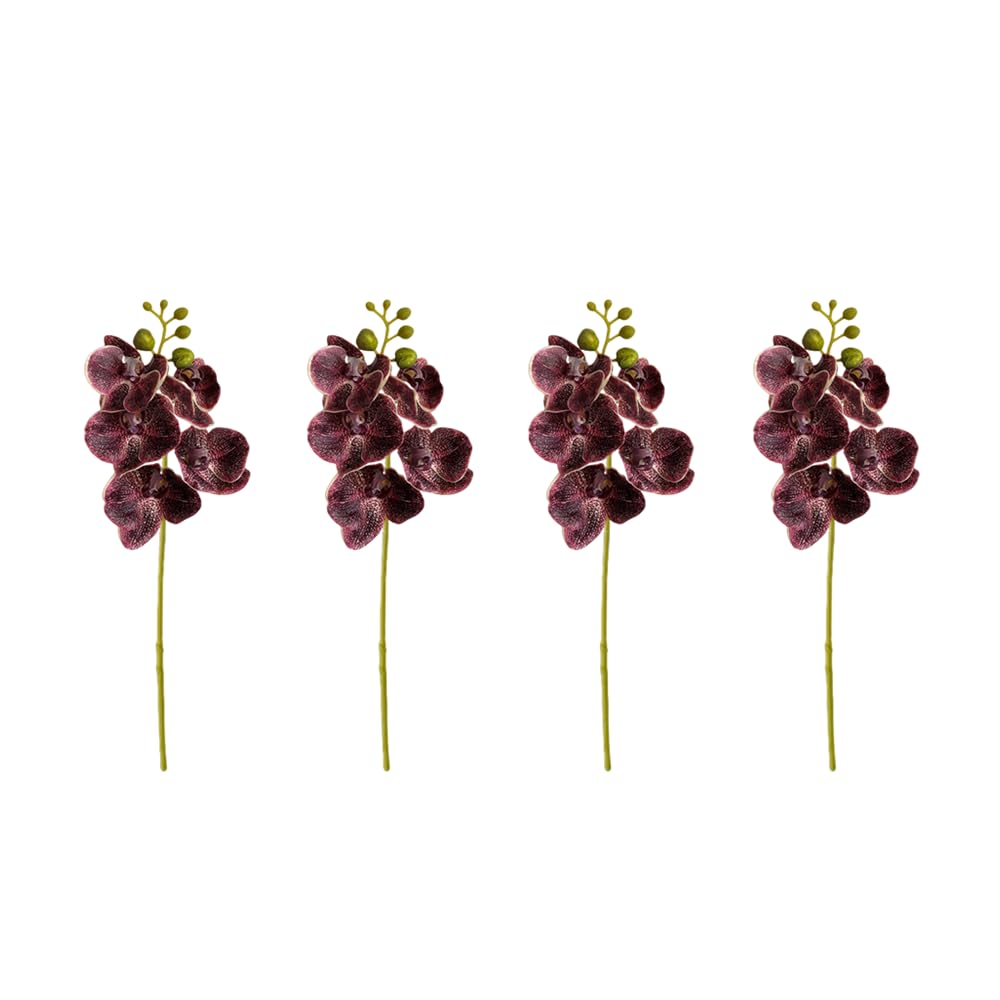 Curtek Stripe Of Purple 4-Pack Artificial Flowers Real Touch Latex Phalaenopsis 17.7Inch Artificial Orchid Stem Bouquets For Wedding Party Home Garden Decor (Stripe Of Purple)