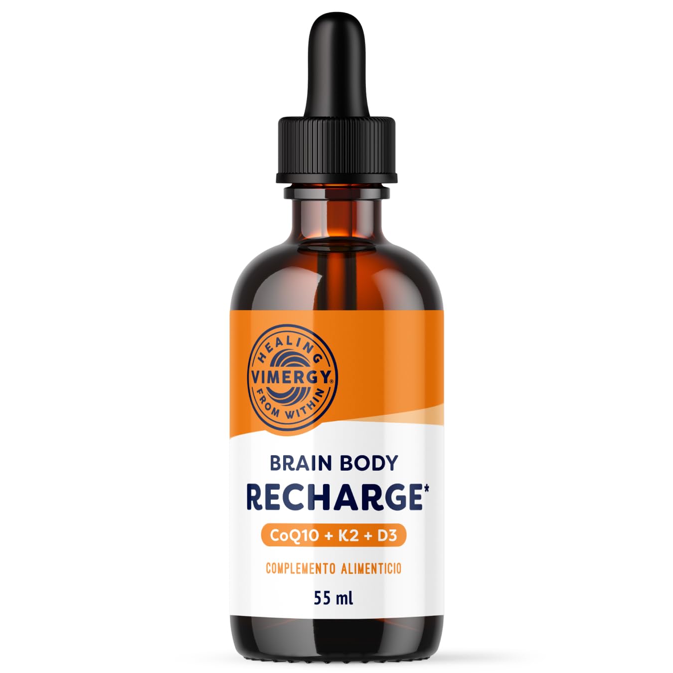 Vimergy Brain Body Recharge* – con vitamina D3, K2 y CoQ10 – Refuerza músculos y huesos – Protege contra los radicales libres – Vegano y sin gluten – 55 mL