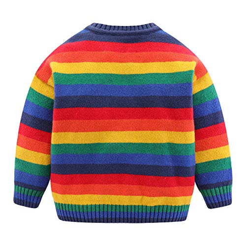 Image of Mud Kingdom Girls Boys Sweaters Rainbow Stripes Crewneck Knit Pullover Fall 2-9 Years