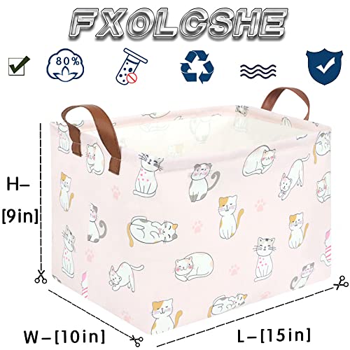 Image of FXOLCSHE Rectangular Pink Cat Baskets,Cute Kids Toy Storage Basket Bin,Pink Gift Organizer,Toys Box,Toy Organizer,Baby Nursery,Empty Rectangular Cat Room Decor(Pink Cats)