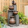 Bumilgar Water Features Outdoor Patio 53 Inches Large Waterfall Fountains for Garden,Deck,Porch,Lawns, Balconie, Tall Floor Standing Outside Water Fountain with Lights and Bowl,Gray
