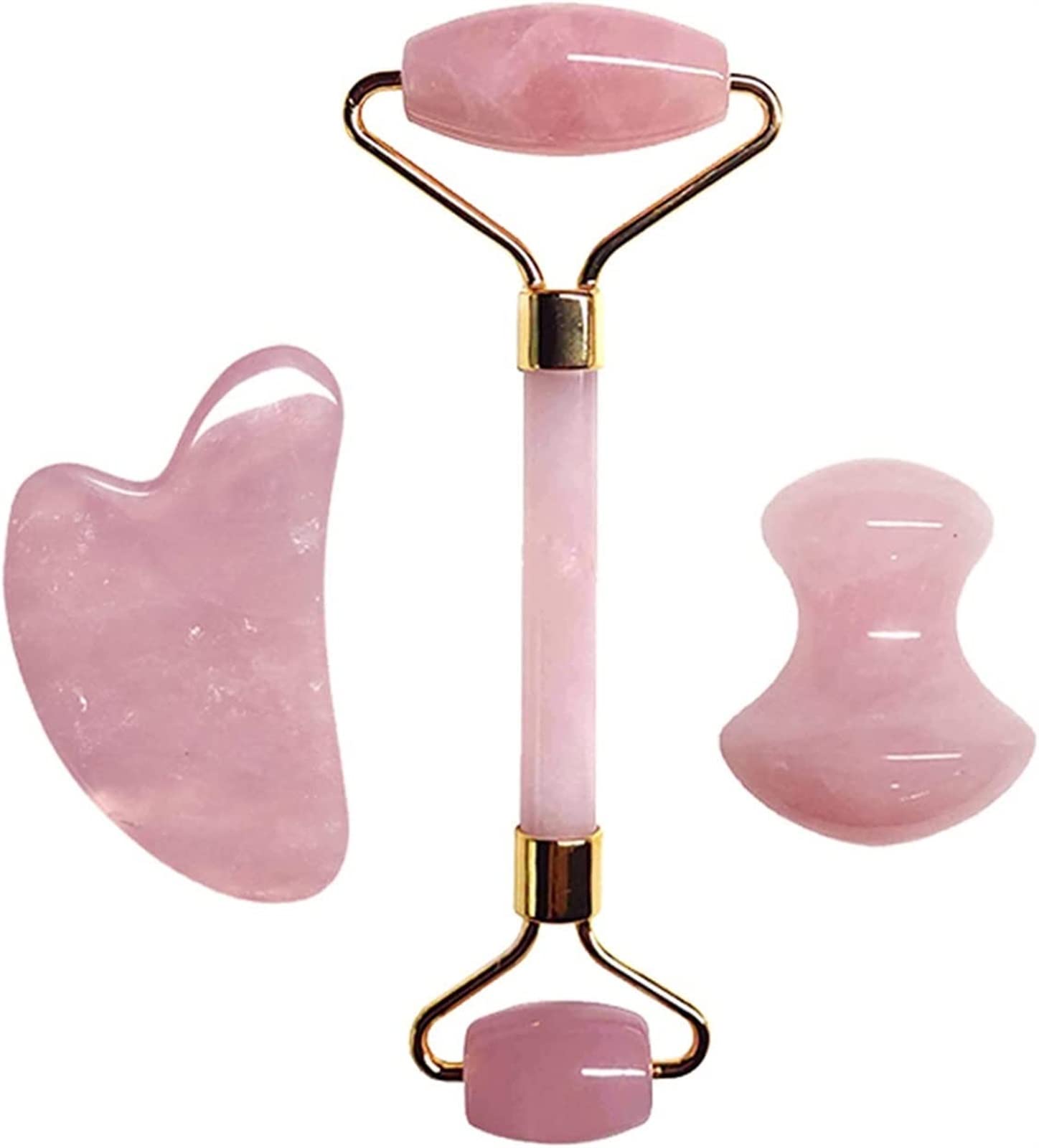 Gua sha Grattoir Rose Quartz Visage Mince Masseur Pierre Naturelle Guasha Conseil Jade Rouleau Cristal Rose Grattoir Facial Jade Rouleau Facial Ensemble D'outils De Massage Collections de la maison (
