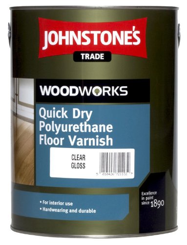 2.5 LTR JOHNSTONE'S WOODWORKS Water Based Polyurethane Floor Varnish Clear Satin