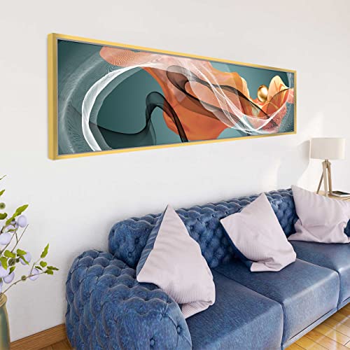 Image of PAINTINGMANTRA Abstract Ribbon Design Large Canvas Painting Framed Panel Wall Painting, Framed Luxury Paintings for Home Decoration, Living room, Bedroom & Office Decor (Green, 13x47 Inch)