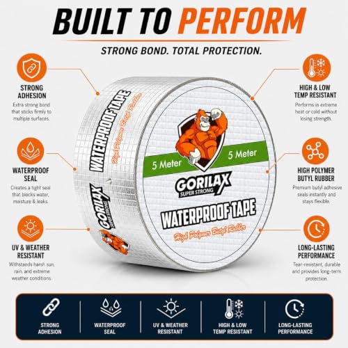 Image of Super Strong Adhesive Waterproof Repair Tape for Roof Leak, Pipe, Water Tank, Window Gap & Crack | Heavy Duty Aluminum Butyl Seal Tape, Permanent Leak Repair (10 CM x 5 Meter)