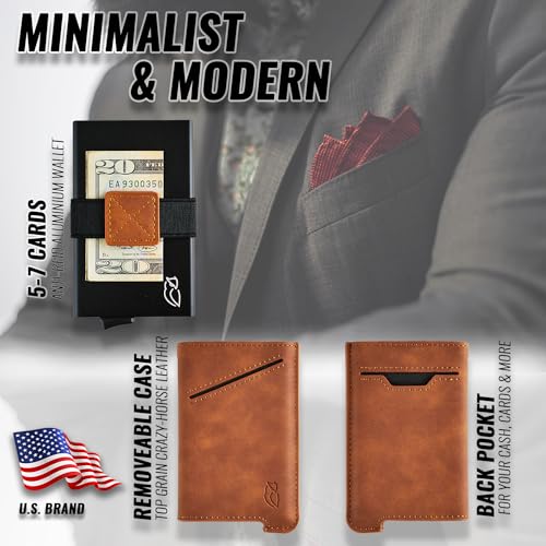 Minimalist Wallet for Men – RFID Blocking Wallet with Removable Leather Case and 2 Straps – Sleek Aluminum Credit Card Wallet Holder – Compact and Lightweight – Elegant Mens Slim Wallet3
