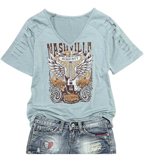 Womens Cut Out Cold Shoulder T Shirts Boho Floral Graphic Tshirts Nashville Country Lacerated Sleeve Cowgirls Tee Tops2