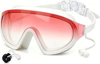 Swim Goggles, Wide View Swimming Goggle for Adult, Anti Fog & UV Sunglasses Goggles with Earplug & Quick-Release Buckle & Waterproof Bag, Leak Proof Goggle for Pool Beach Water Men Women Kids