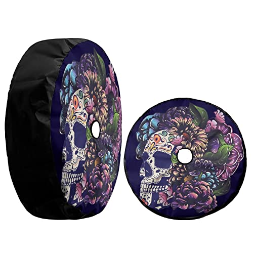 Image of Delerain Spare Tire Cover with Backup Camera Hole Sugar Skull Wheel Covers Waterproof Dust-Proof UV Sun Universal Fit for Jeep Trailer RV SUV Truck (17 Inch for Diameter 31 inch-33 inch)