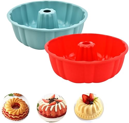 Molde de silicona para tartas, moldes para tartas de 10 pulgadas, paquete de 2 moldes de silicona para hornear, gelatina, gelatina (azul + rojo)