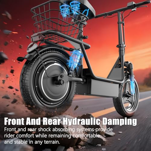 Image of Electric Scooter for Adults, 1000W Peak Motor, Up to 25 MPH 30 Miles, Electric Scooter with Seat, Multiple Suspension, Bright Lights, Provides Comfortable and Safe Ride, 14 inch E Scooter for Commuting