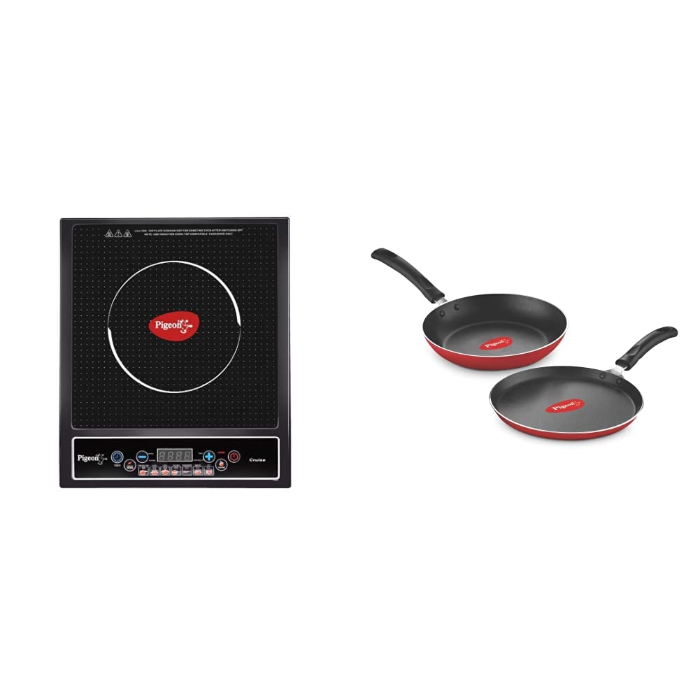 Pigeon by Stovekraft Cruise 1800 watt Induction Cooktop (Black) & Aluminium Nonstick Duo Pack Flat Tawa 250 and Fry Pan 200 Gift Set (Red)-image-16