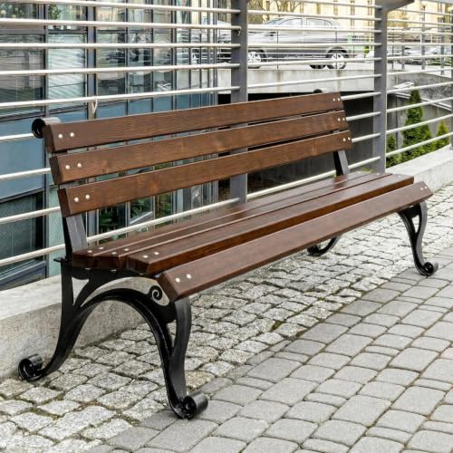 REKORD Banc de Jardin 170 x 59 x 73 cm Banc d’extérieur Robuste en métal et Bois avec Dossier résistant aux intempéries pour Parc terrasse et Avant-Cour...
