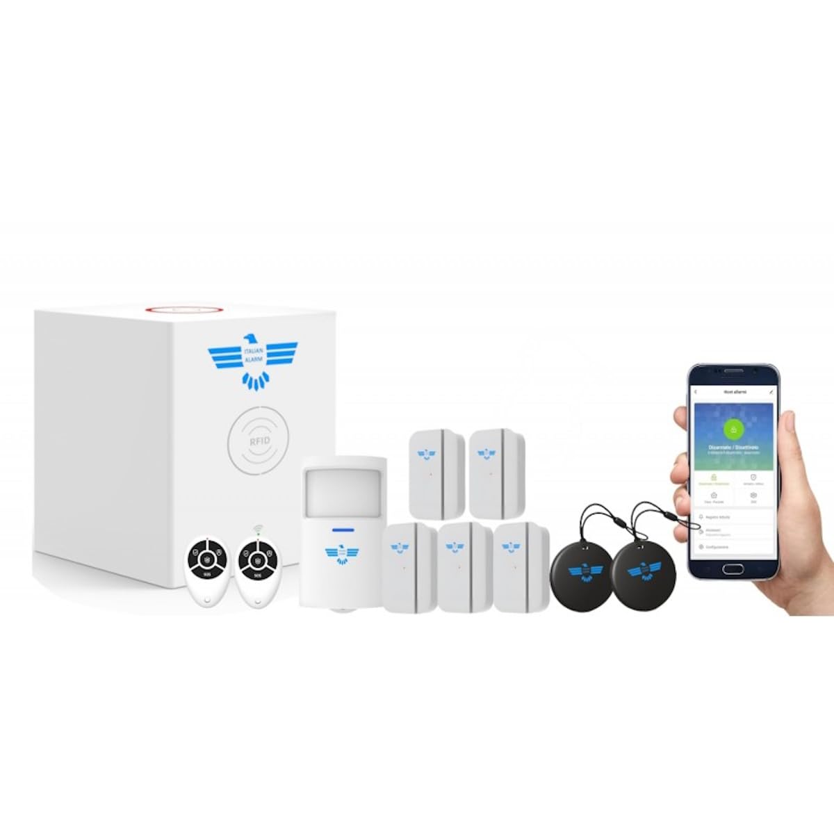 ITALIAN ALARM - Alarme maison sans fil avec application intelligente, kit antivol maison sans fil avec capteurs de portes et fenêtres, système de sécurité avec alerte manque courant, déjà configuré et
