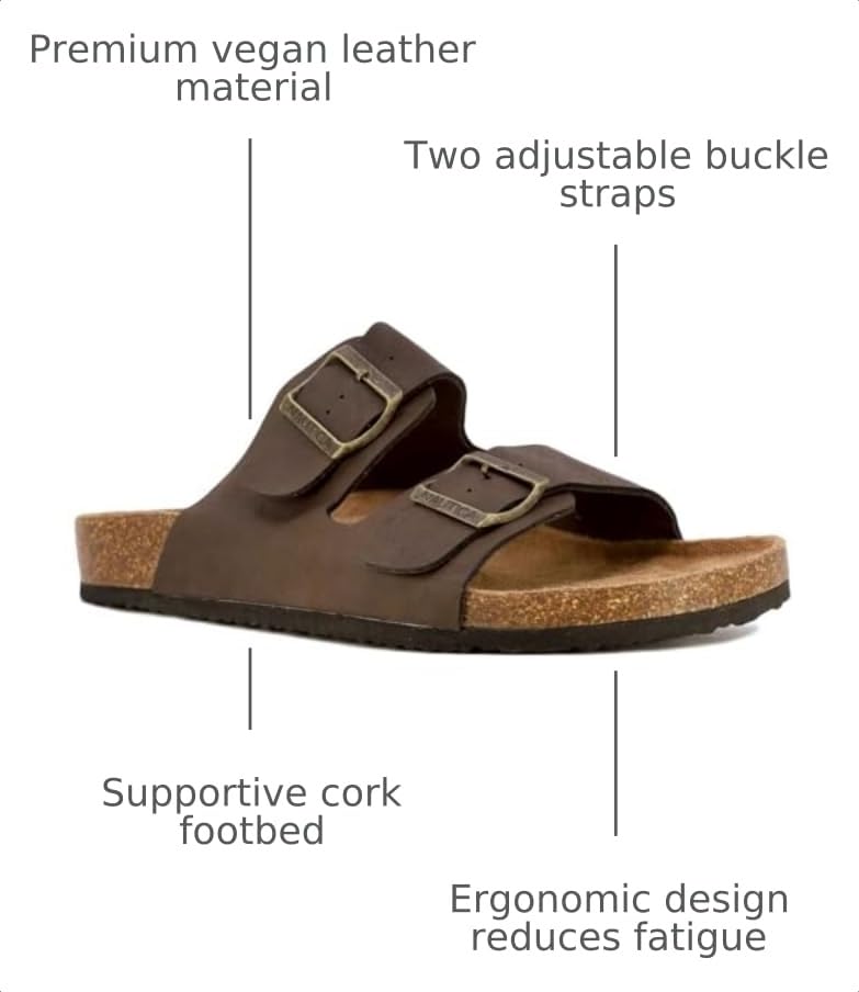 Image of Nautica Men's Sandals - Casual Slides with 2 Adjustable Buckle Straps and Cork Footbed for Ultimate Comfort and Style (Regular /Wide Width, Big Size)