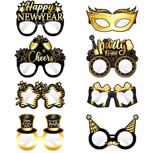 FRIDAY NIGHT 24 Pcs Happy New Year Paper Glasses 2027 Black Gold Design New Years Eve Party Supplies Funny Eyeglasses Photo Booth Props Decorations
