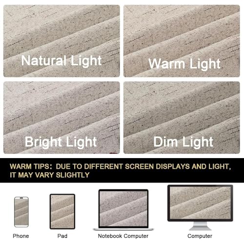 Image of PrinceDeco Linen Texture Curtains Soild 100% Blackout Thermal Insulated with White Liner Blackout Curtains for Bedroom 90 Inches Long 2 Panels,52 inch Wide,90 inch Length Noise Reducing Curtains, Stone