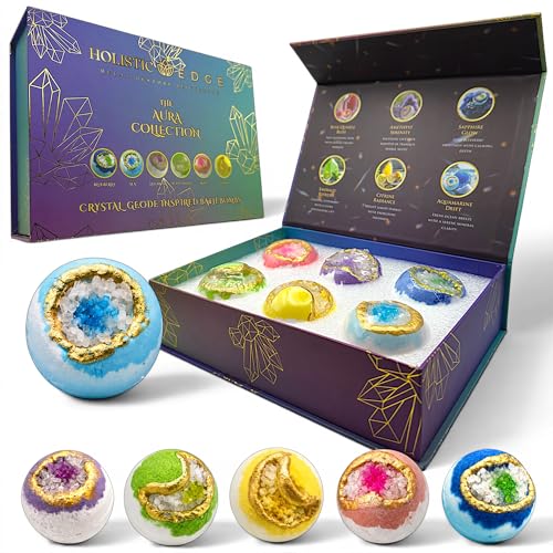 Holistic Edge Luxury Bath Bomb Gift Set Crystal Geode Bath Bombs Large 6 x 95g Spa Fizzers for Relaxation & Aromatherapy Premium Self-Care Gift for Women Men & Teens