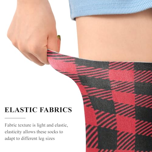 Red Black Buffalo Plaid Women's Knee High Socks Soft Thigh High Socks Casual and Fashion Warm Knee High Stockings for Winter Leg Wear4