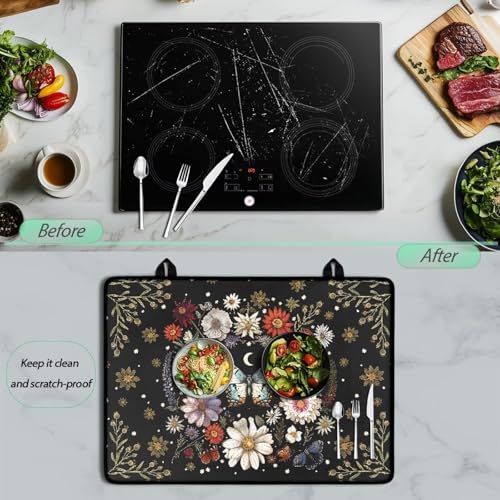 Image of Buttefly Stove Cover, Heat Resistant Silicone Stove Cover Mat, Retro Flower Gas Burners Protector, Non-slip Waterproof Mat for Glass Stovetop Protector, Heat Proof Rectangle Mat
