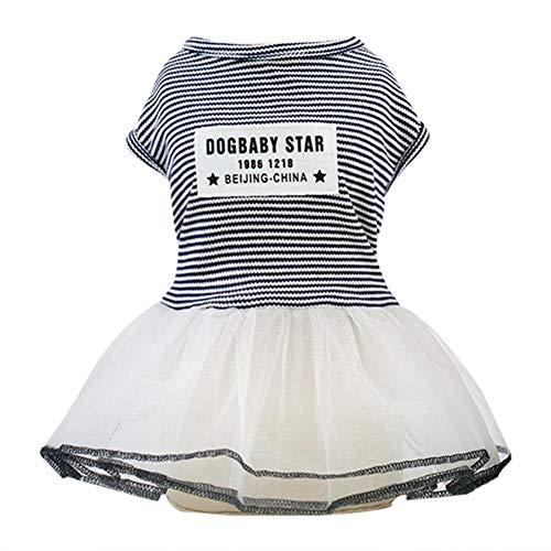 N/A Lindo vestido de verão com listras para cães e cães, saia de casamento de malha (preto P)